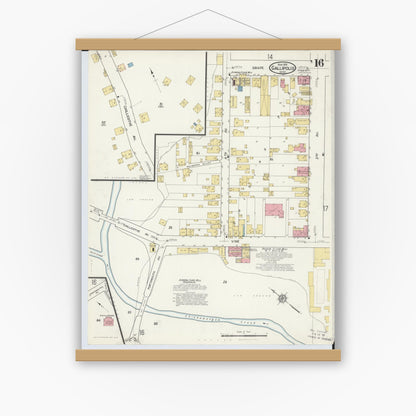 Old map wall art mockup — magnetic wood frame on white wall — Sanborn Fire Insurance Map from Gallipolis, Gallia County, Ohio (1916), Sheet #0016