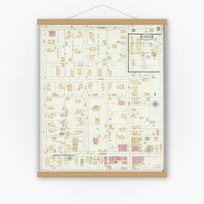 Old map wall art mockup — magnetic wood frame on white wall — Sanborn Fire Insurance Map from Middletown, Henry County, Indiana (1896), Sheet #0002