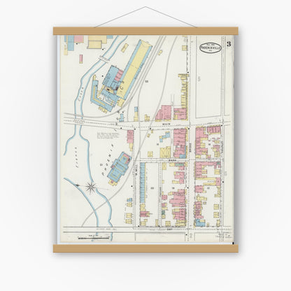 Old map wall art mockup — magnetic wood frame on white wall — Sanborn Fire Insurance Map from Phoenixville, Chester County, Pennsylvania (1894), Sheet #0003