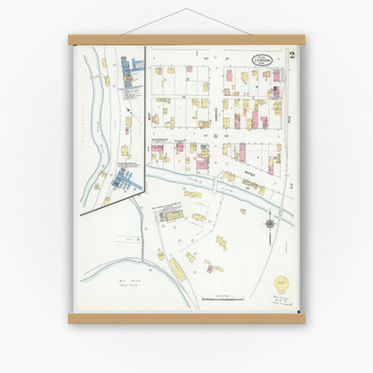 Old map wall art mockup — magnetic wood frame on white wall — Sanborn Fire Insurance Map from Jordan, Scott County, Minnesota (1911), Sheet #0002