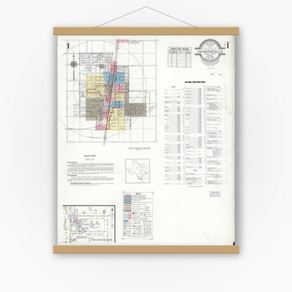 Old map wall art mockup — magnetic wood frame on white wall — Sanborn Fire Insurance Map from Raymondville, Willacy County, Texas (1948) - Complete Map Set
