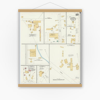 Old map wall art mockup — magnetic wood frame on white wall — Sanborn Fire Insurance Map from Woburn, Middlesex County, Massachusetts (1904), Sheet #0023