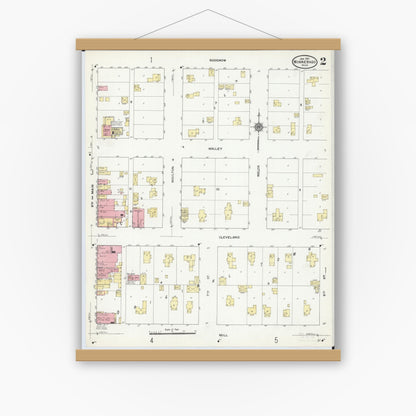 Old map wall art mockup — magnetic wood frame on white wall — Sanborn Fire Insurance Map from Winnebago, Faribault County, Minnesota (1911), Sheet #0002