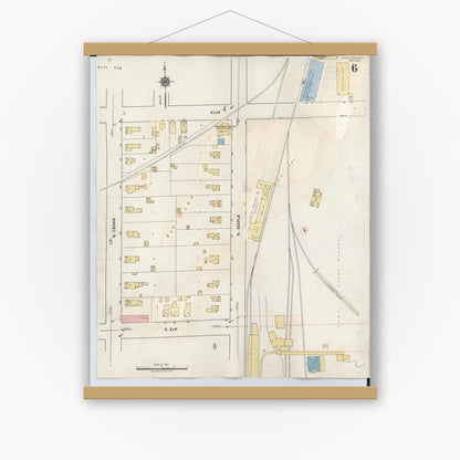 Old map wall art mockup — magnetic wood frame on white wall — Sanborn Fire Insurance Map from Manistique, Schoolcraft County, Michigan (1950), Sheet #0006