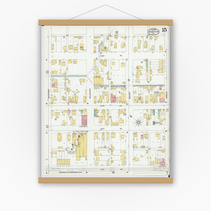 Old map wall art mockup — magnetic wood frame on white wall — Sanborn Fire Insurance Map from Ironton, Lawrence County, Ohio (1900), Sheet #0015
