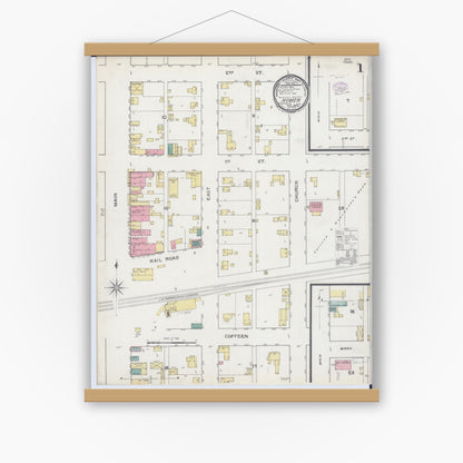 Old map wall art mockup — magnetic wood frame on white wall — Sanborn Fire Insurance Map from Homer, Champaign County, Illinois (1893), Sheet #0001