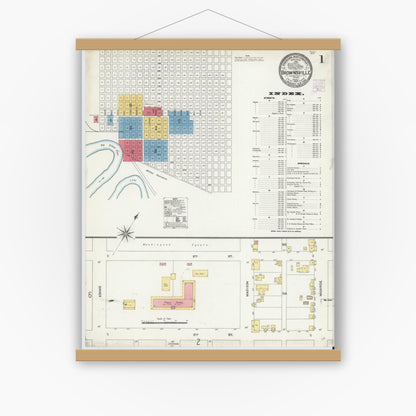 Old map wall art mockup — magnetic wood frame on white wall — Sanborn Fire Insurance Map from Brownsville, Cameron County, Texas (1906) - Complete Map Set