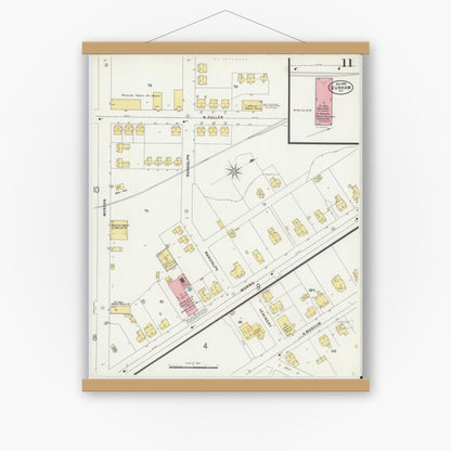 Old map wall art mockup — magnetic wood frame on white wall — Sanborn Fire Insurance Map from Durham, Durham County, North Carolina (1898), Sheet #0011