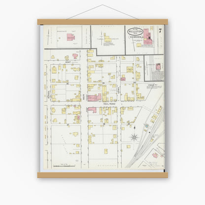 Old map wall art mockup — magnetic wood frame on white wall — Sanborn Fire Insurance Map from Wellston, Jackson County, Ohio (1892), Sheet #0007