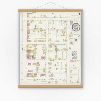 Old map wall art mockup — magnetic wood frame on white wall — Sanborn Fire Insurance Map from Batavia, Clermont County, Ohio (1898), Sheet #0001