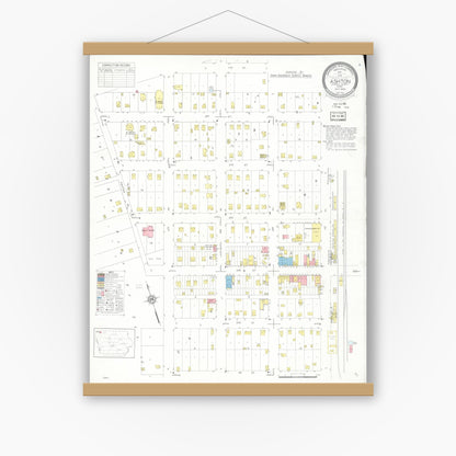 Old map wall art mockup — magnetic wood frame on white wall — Sanborn Fire Insurance Map from Ashton, Osceola County, Iowa (1935), Sheet #0001