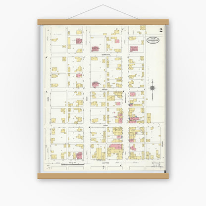 Old map wall art mockup — magnetic wood frame on white wall — Sanborn Fire Insurance Map from Lewisburg, Preble County, Ohio (1911), Sheet #0002