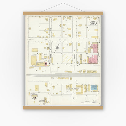 Old map wall art mockup — magnetic wood frame on white wall — Sanborn Fire Insurance Map from Shiner, Lavaca County, Texas (1912), Sheet #0003