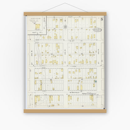 Old map wall art mockup — magnetic wood frame on white wall — Sanborn Fire Insurance Map from Washburn, Bayfield County, Wisconsin (1893), Sheet #0005