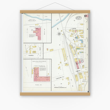 Old map wall art mockup — magnetic wood frame on white wall — Sanborn Fire Insurance Map from Beloit, Rock County, Wisconsin (1902), Sheet #0010