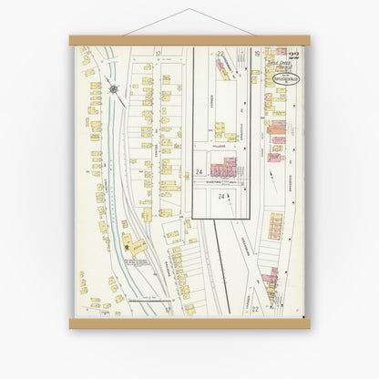 Old map wall art mockup — magnetic wood frame on white wall — Sanborn Fire Insurance Map from Turtle Creek Valley, Allegheny County, Pennsylvania (1911), Sheet #0022