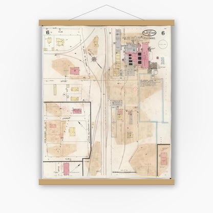 Old map wall art mockup — magnetic wood frame on white wall — Sanborn Fire Insurance Map from Flat River, Saint Francois County, Missouri (1938), Sheet #0006
