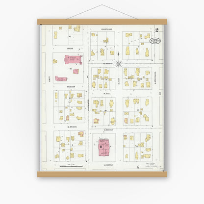 Old map wall art mockup — magnetic wood frame on white wall — Sanborn Fire Insurance Map from Austin, Mower County, Minnesota (1905), Sheet #0002