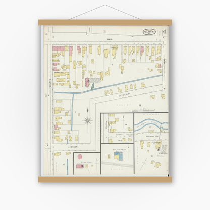 Old map wall art mockup — magnetic wood frame on white wall — Sanborn Fire Insurance Map from Palmyra, Wayne County, New York (1894), Sheet #0004
