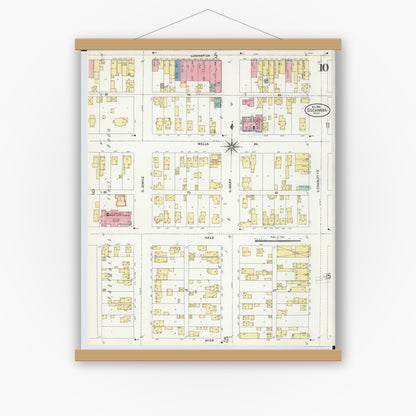 Old map wall art mockup — magnetic wood frame on white wall — Sanborn Fire Insurance Map from Escanaba, Delta County, Michigan (1906), Sheet #0010