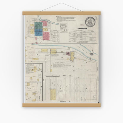 Old map wall art mockup — magnetic wood frame on white wall — Sanborn Fire Insurance Map from Ada, Norman County, Minnesota (1909), Sheet #0001