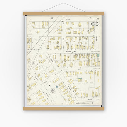 Old map wall art mockup — magnetic wood frame on white wall — Sanborn Fire Insurance Map from Cheboygan, Cheboygan County, Michigan (1907), Sheet #0003