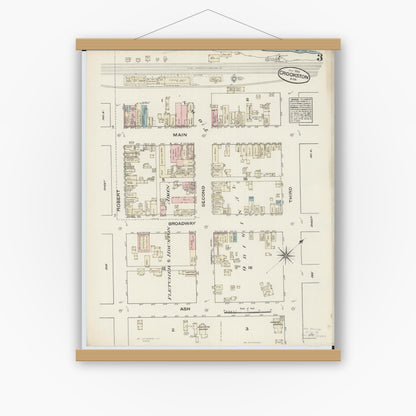 Old map wall art mockup — magnetic wood frame on white wall — Sanborn Fire Insurance Map from Crookston, Polk County, Minnesota (1884), Sheet #0003
