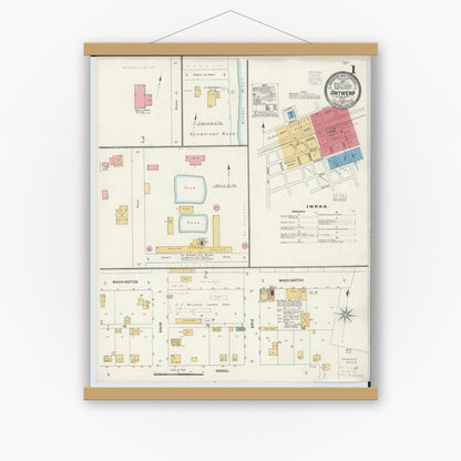 Old map wall art mockup — magnetic wood frame on white wall — Sanborn Fire Insurance Map from Antwerp, Paulding County, Ohio (1905) - Complete Map Set