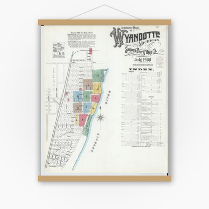 Old map wall art mockup — magnetic wood frame on white wall — Sanborn Fire Insurance Map from Wyandotte, Wayne County, Michigan (1900) - Complete Map Set