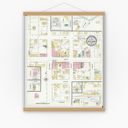 Old map wall art mockup — magnetic wood frame on white wall — Sanborn Fire Insurance Map from North Branch, Lapeer County, Michigan (1909), Sheet #0001