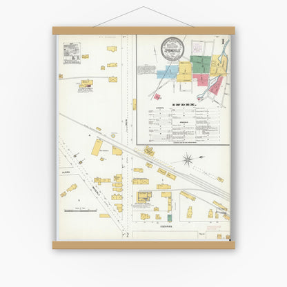 Old map wall art mockup — magnetic wood frame on white wall — Sanborn Fire Insurance Map from Springville, Erie County, New York (1904), Sheet #0001