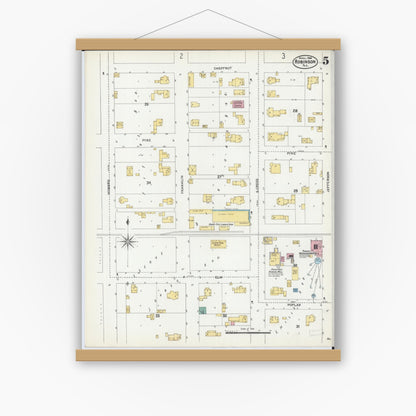 Old map wall art mockup — magnetic wood frame on white wall — Sanborn Fire Insurance Map from Robinson, Crawford County, Illinois (1906), Sheet #0005