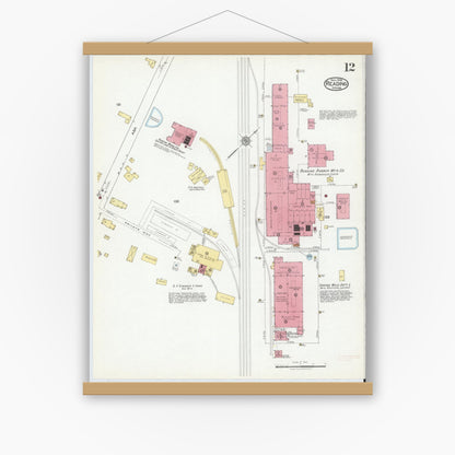 Old map wall art mockup — magnetic wood frame on white wall — Sanborn Fire Insurance Map from Reading, Middlesex County, Massachusetts (1918), Sheet #0012