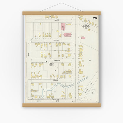 Old map wall art mockup — magnetic wood frame on white wall — Sanborn Fire Insurance Map from Dunkirk, Chautauqua County, New York (1898), Sheet #0023