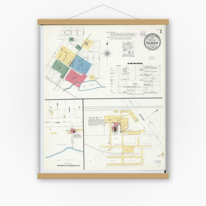 Old map wall art mockup — magnetic wood frame on white wall — Sanborn Fire Insurance Map from Kalkaska, Kalkaska County, Michigan (1909) - Complete Map Set