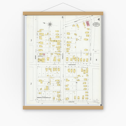 Old map wall art mockup — magnetic wood frame on white wall — Sanborn Fire Insurance Map from Lorain, Lorain County, Ohio (1905), Sheet #0004