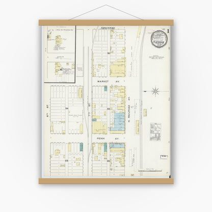Old map wall art mockup — magnetic wood frame on white wall — Sanborn Fire Insurance Map from Flatonia, Fayette County, Texas (1891) - Complete Map Set