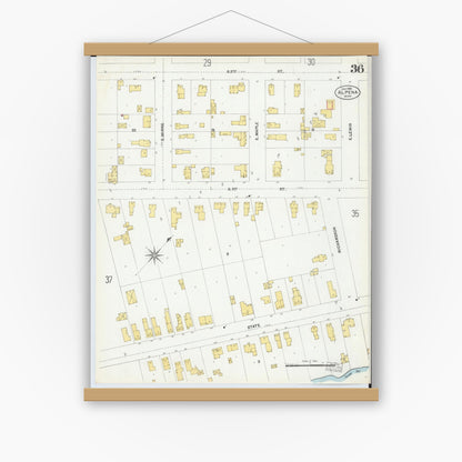 Old map wall art mockup — magnetic wood frame on white wall — Sanborn Fire Insurance Map from Alpena, Alpena County, Michigan (1901), Sheet #0036