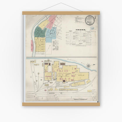 Old map wall art mockup — magnetic wood frame on white wall — Sanborn Fire Insurance Map from Apollo, Armstrong County, Pennsylvania (1894), Sheet #0001