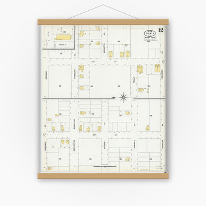 Old map wall art mockup — magnetic wood frame on white wall — Sanborn Fire Insurance Map from Ocala, Marion County, Florida (1901), Sheet #0012