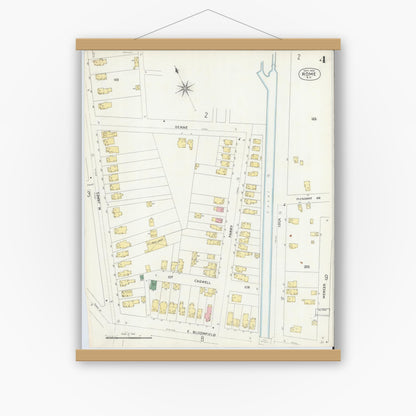 Old map wall art mockup — magnetic wood frame on white wall — Sanborn Fire Insurance Map from Rome, Oneida County, New York (1904), Sheet #0004