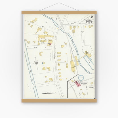 Old map wall art mockup — magnetic wood frame on white wall — Sanborn Fire Insurance Map from Hamilton, Madison County, New York (1906), Sheet #0009