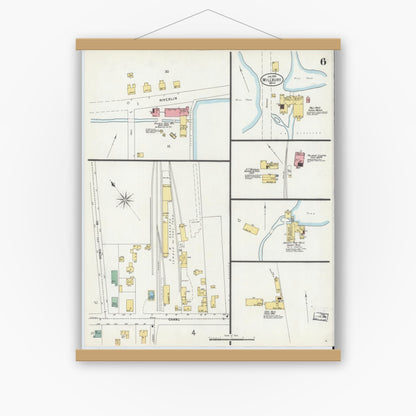 Old map wall art mockup — magnetic wood frame on white wall — Sanborn Fire Insurance Map from Millbury, Worcester County, Massachusetts (1899), Sheet #0006