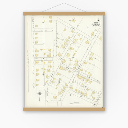 Old map wall art mockup — magnetic wood frame on white wall — Sanborn Fire Insurance Map from Yoakum, De Witt And Lavaca Counties, Texas (1912), Sheet #0002