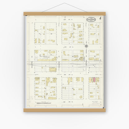Old map wall art mockup — magnetic wood frame on white wall — Sanborn Fire Insurance Map from Grand Rapids, Itasca County, Minnesota (1913), Sheet #0004