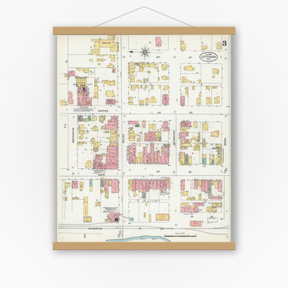 Old map wall art mockup — magnetic wood frame on white wall — Sanborn Fire Insurance Map from Jefferson, Jefferson County, Wisconsin (1904), Sheet #0003