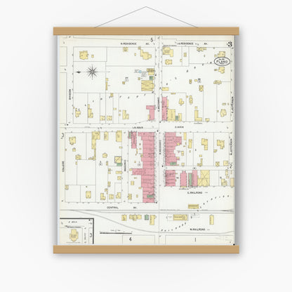 Old map wall art mockup — magnetic wood frame on white wall — Sanborn Fire Insurance Map from Plano, Collin County, Texas (1901), Sheet #0003