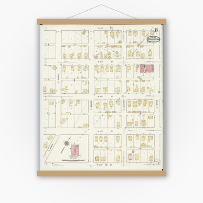 Old map wall art mockup — magnetic wood frame on white wall — Sanborn Fire Insurance Map from Beardstown, Cass County, Illinois (1919), Sheet #0008