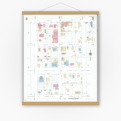 Old map wall art mockup — magnetic wood frame on white wall — Sanborn Fire Insurance Map from Owensville, Gasconade County, Missouri (1949), Sheet #0003