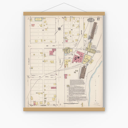 Old map wall art mockup — magnetic wood frame on white wall — Sanborn Fire Insurance Map from New Ulm, Brown County, Minnesota (1922), Sheet #0017